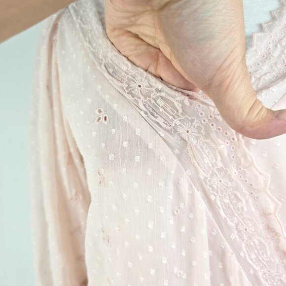 Express Surplice Blush Pink Eyelet Lace Wrap Long Sleeve Bodysuit Top - Picture 11 of 13